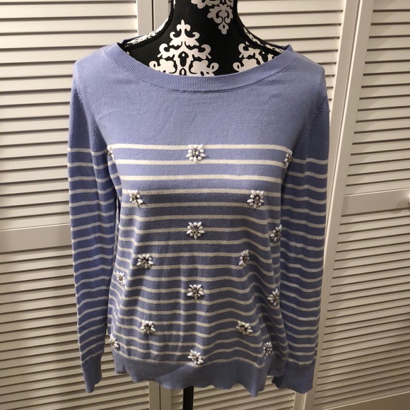 LOFT Sweaters - Loft Striped Rhinestone Daisy Sweater Large